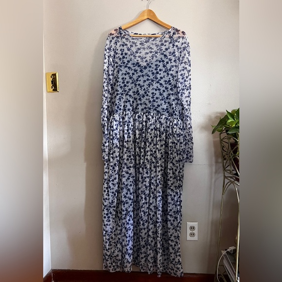 Blue Floral Mesh Dress - Picture 3 of 5